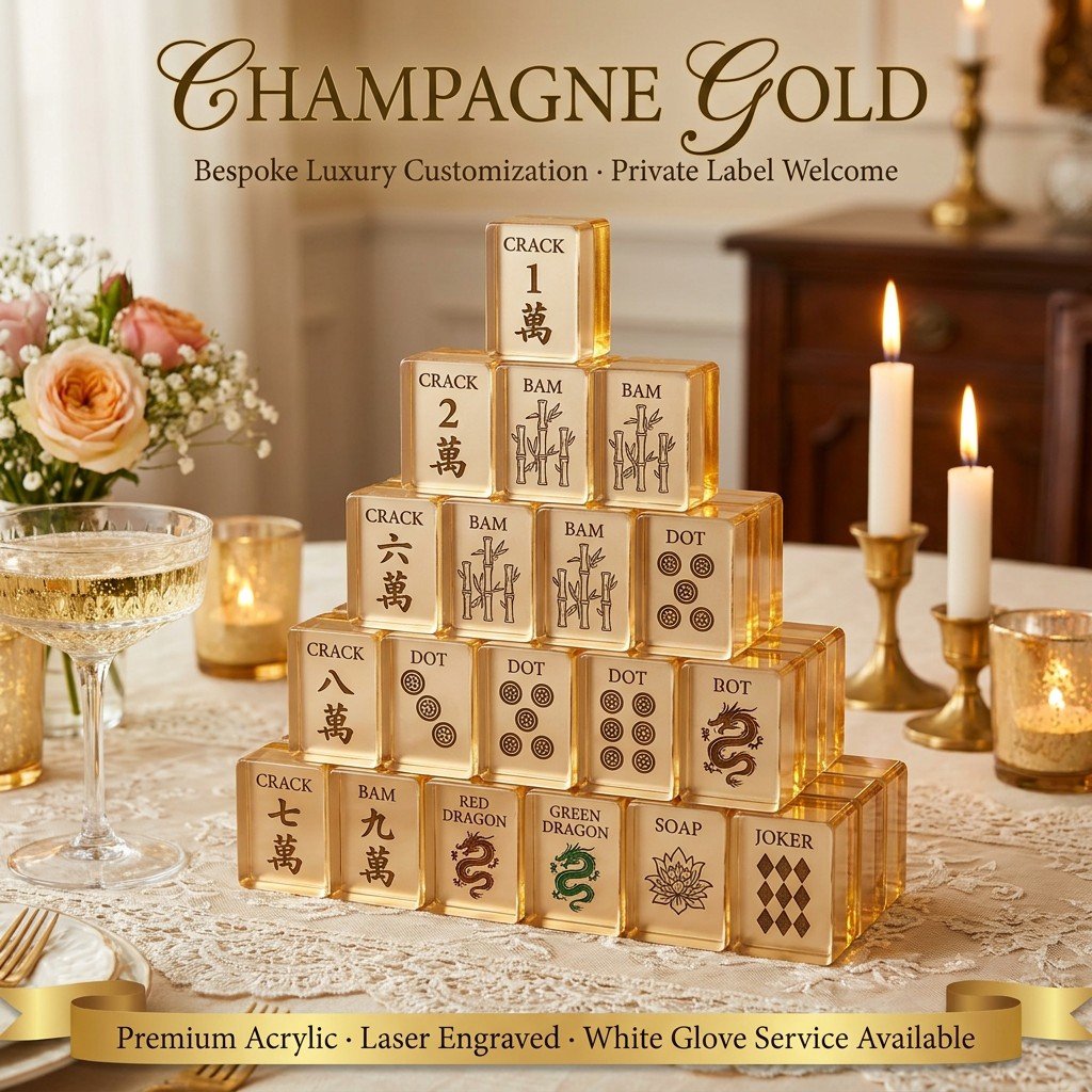 Custom Engraved Detail Acrylic American Mahjong Set – 166 Tiles for OEM & ODM — Champagne Gold variant
