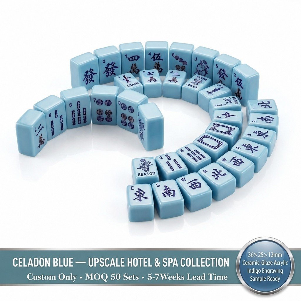 Custom Celadon Blue Acrylic American Mahjong Set – 166 Tiles for OEM & ODM