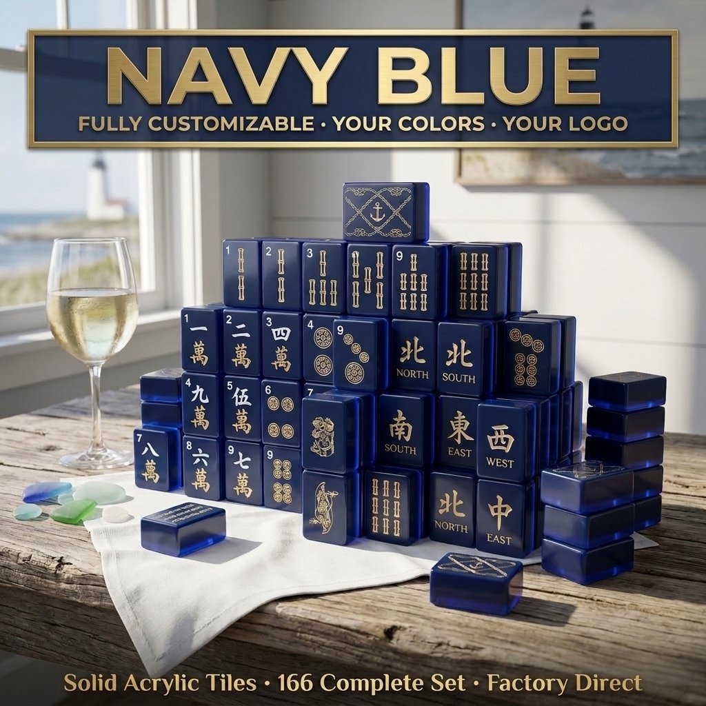 Custom Celadon Blue Acrylic American Mahjong Set – 166 Tiles for OEM & ODM — Navy Blue variant