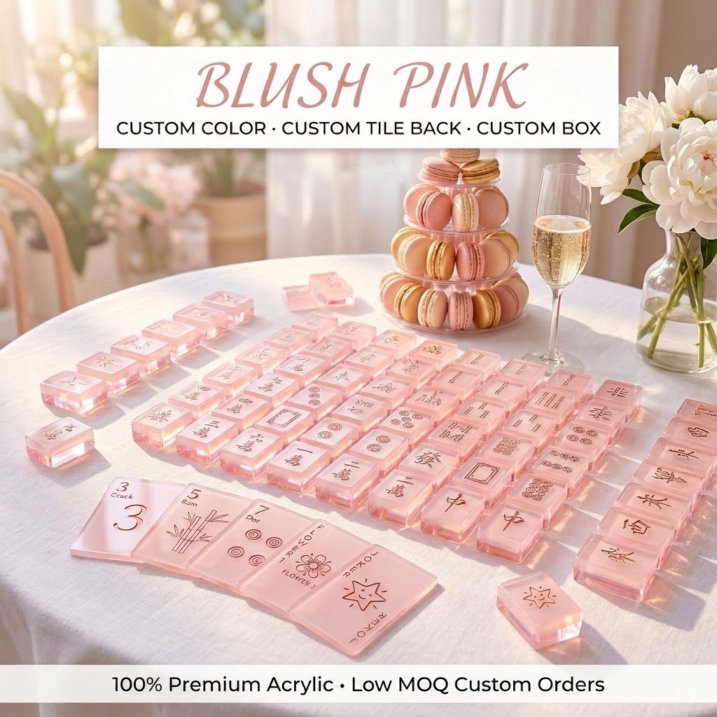 Custom Celadon Blue Acrylic American Mahjong Set – 166 Tiles for OEM & ODM — Blush Pink variant