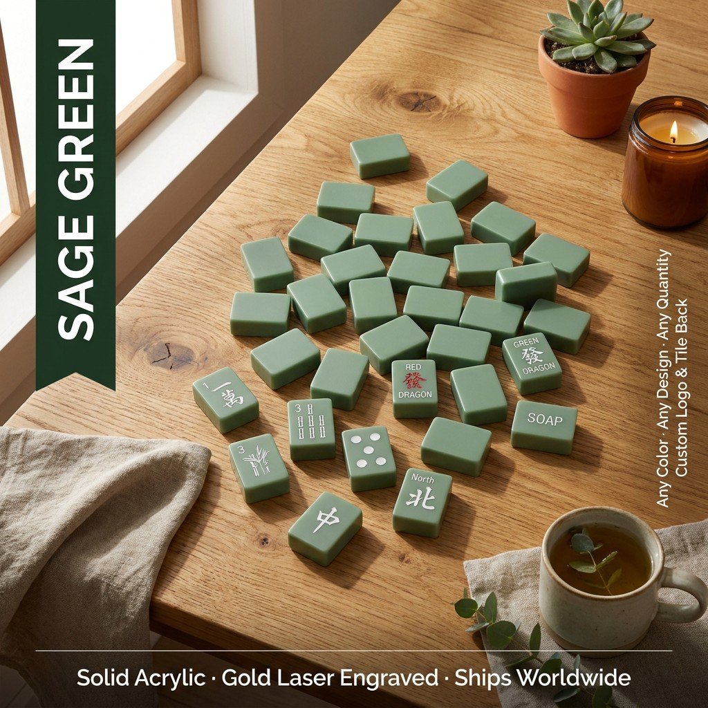 Custom Nude Acrylic American Mahjong Set – 166 Tiles for OEM & ODM — Sage Green variant