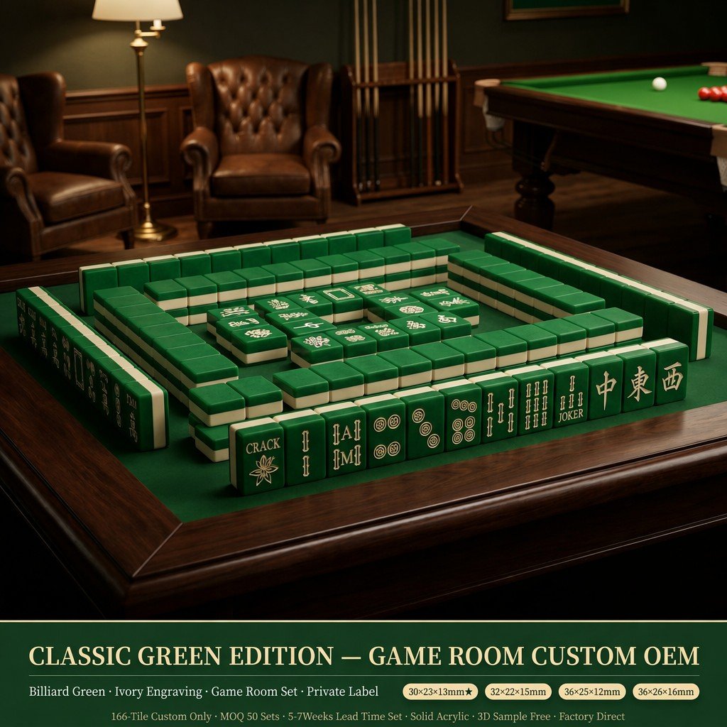 Custom Green Acrylic American Mahjong Set – 166 Tiles for OEM & ODM