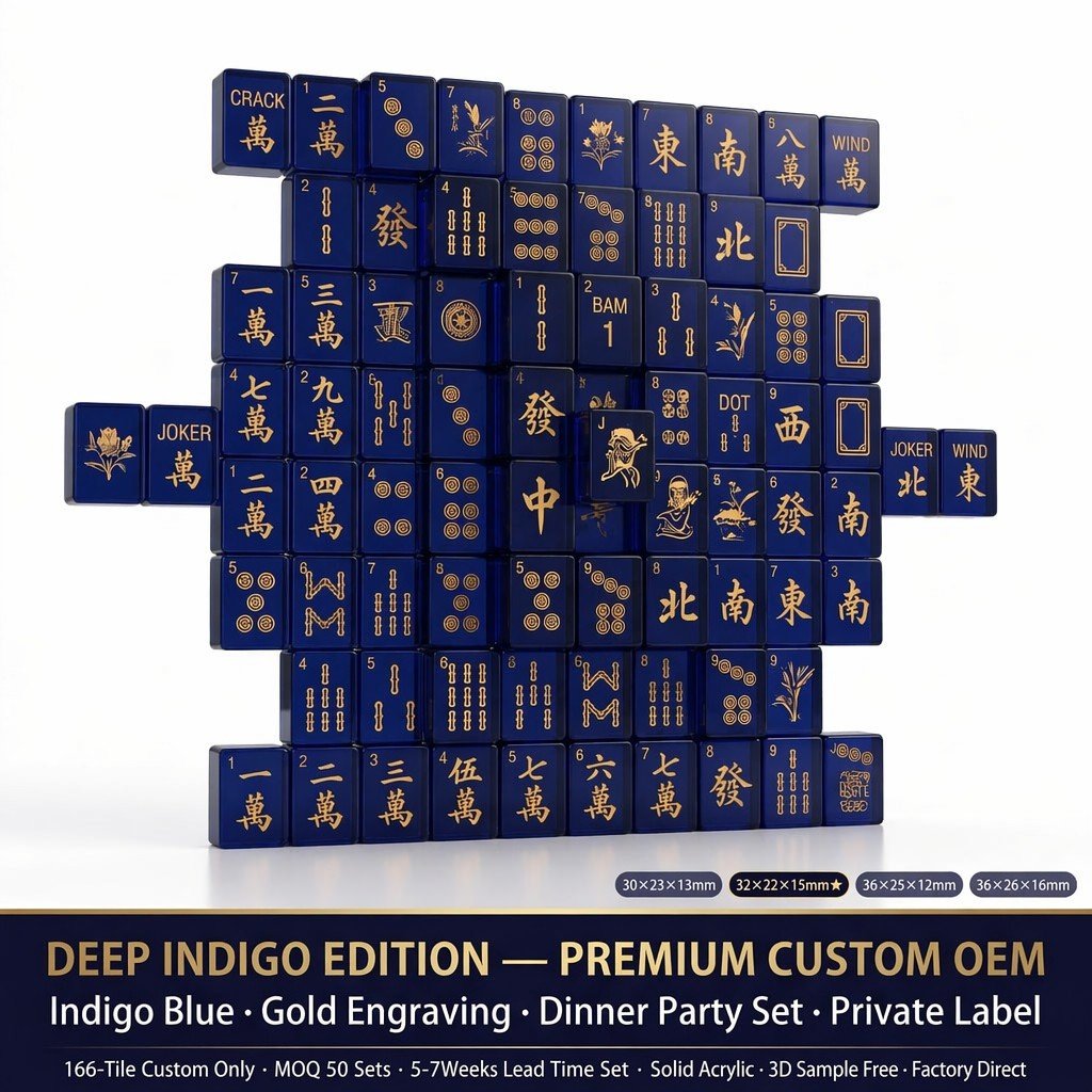 Custom Deep Indigo Acrylic American Mahjong Set – 166 Tiles for OEM & ODM