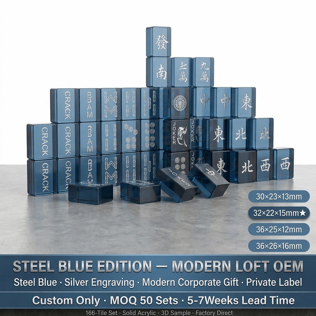 Custom Steel Blue Acrylic American Mahjong Set – 166 Tiles for OEM & ODM