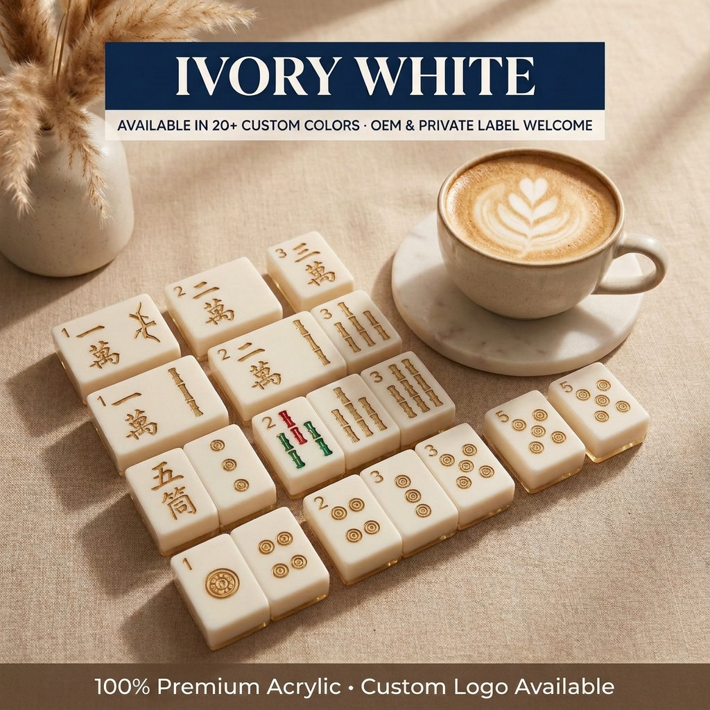 Custom Steel Blue Acrylic American Mahjong Set – 166 Tiles for OEM & ODM — Ivory White variant