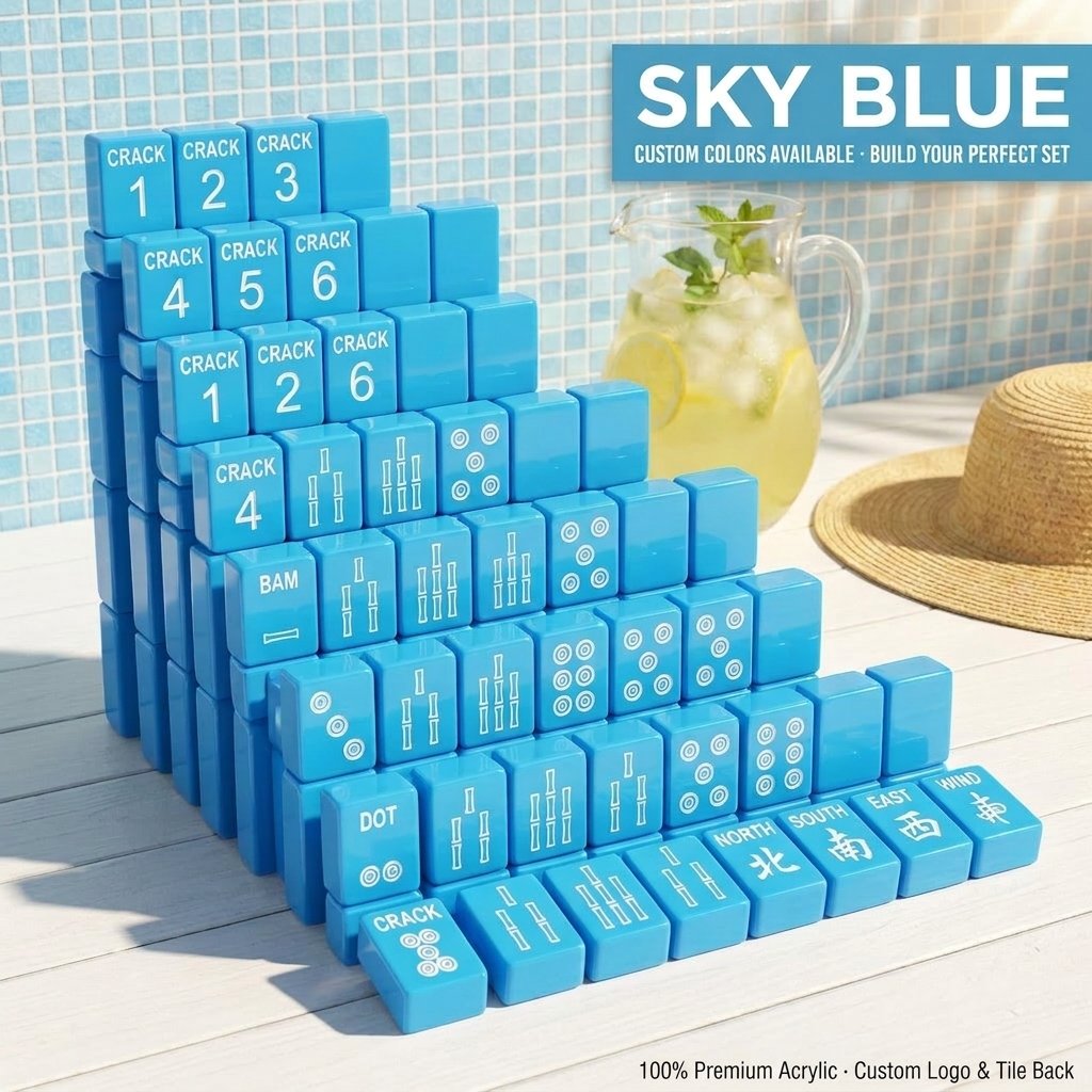 Custom Steel Blue Acrylic American Mahjong Set – 166 Tiles for OEM & ODM — Sky Blue variant