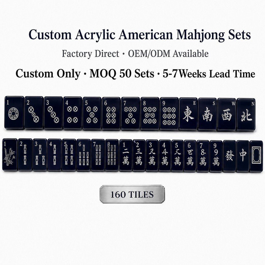 Custom Midnight Navy Acrylic American Mahjong Set – 160 Tiles for OEM & ODM (CS-115)