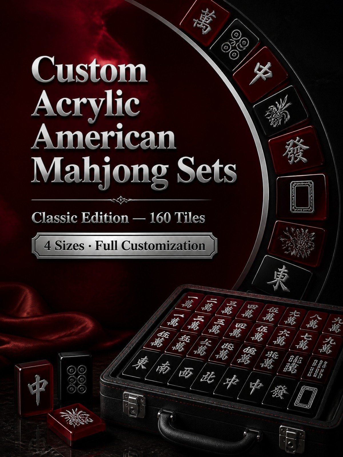 Custom Wine Red Acrylic American Mahjong Set – 160 Tiles for OEM & ODM detail