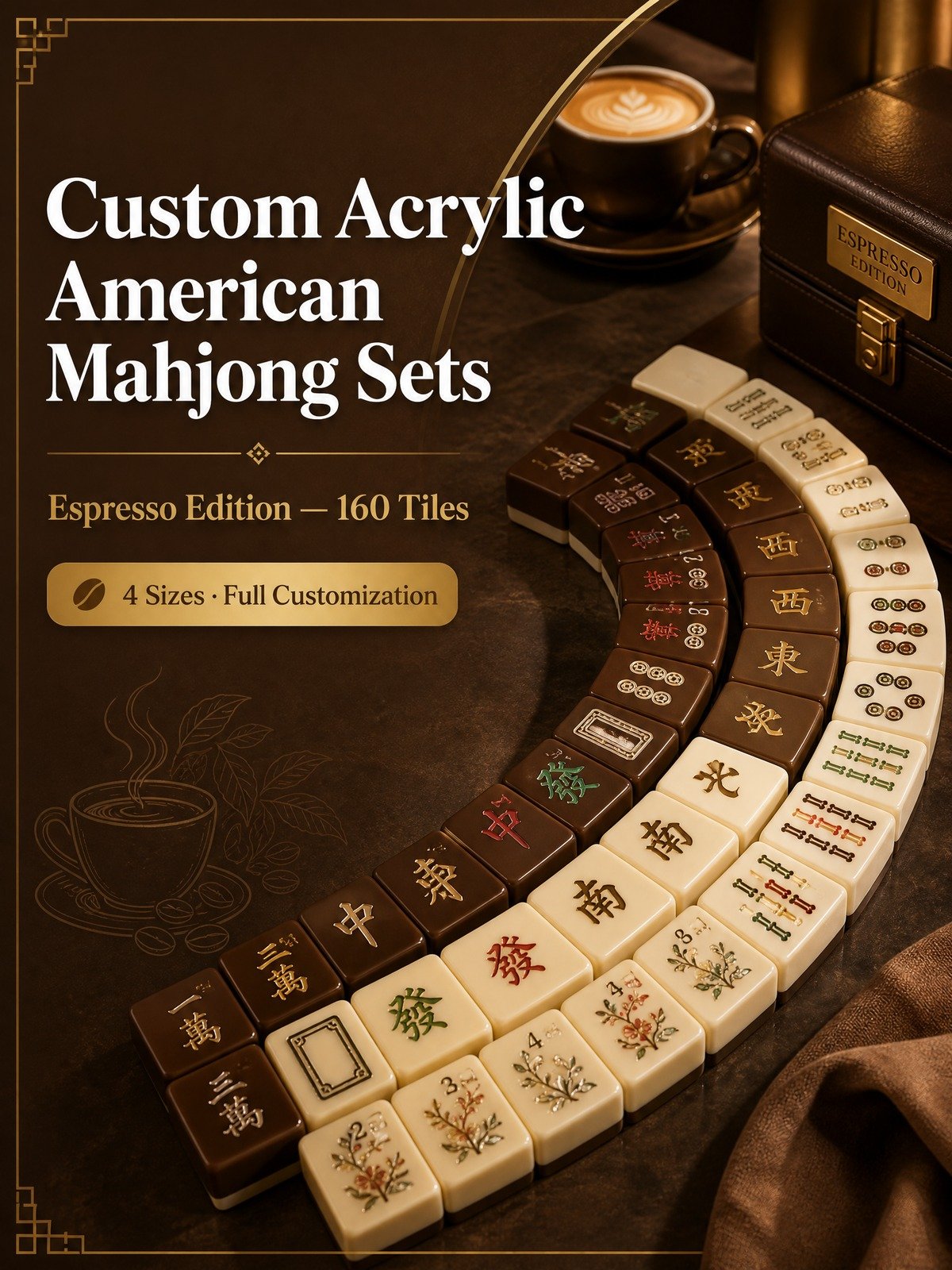 Custom Mocha Brown Acrylic American Mahjong Set – 160 Tiles for OEM & ODM detail