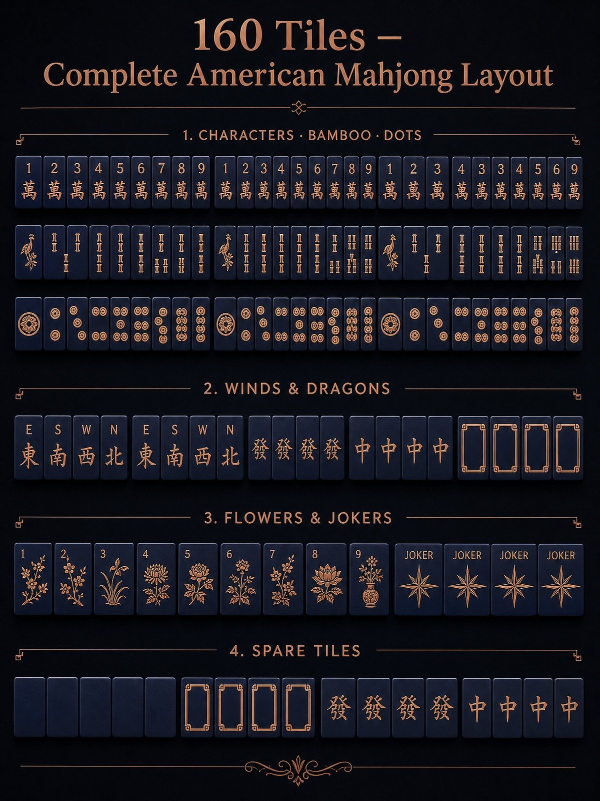 Custom Midnight Navy Acrylic American Mahjong Set – 160 Tiles for OEM & ODM detail
