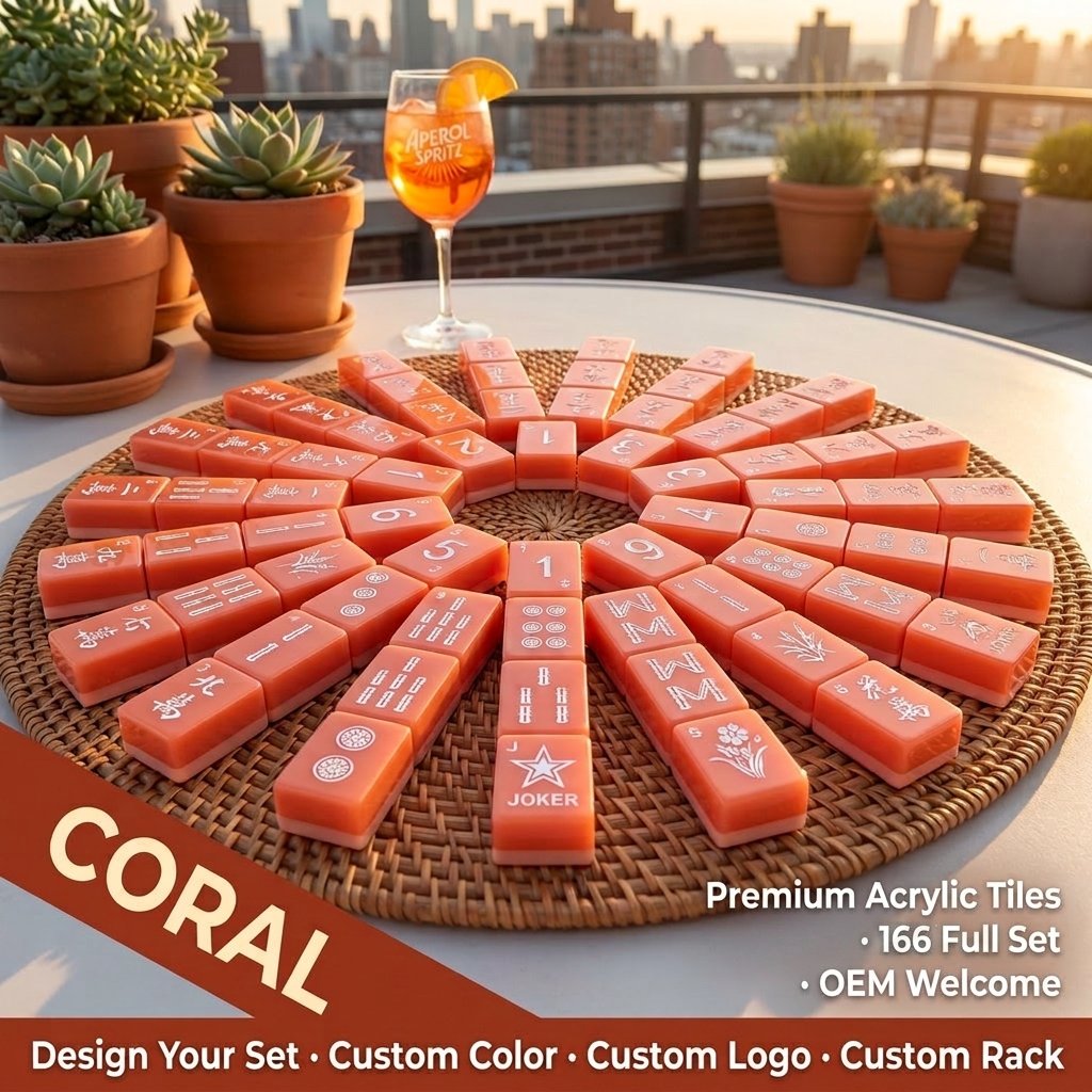 Custom Christmas Acrylic American Mahjong Set – 160 Tiles for OEM & ODM — Coral variant